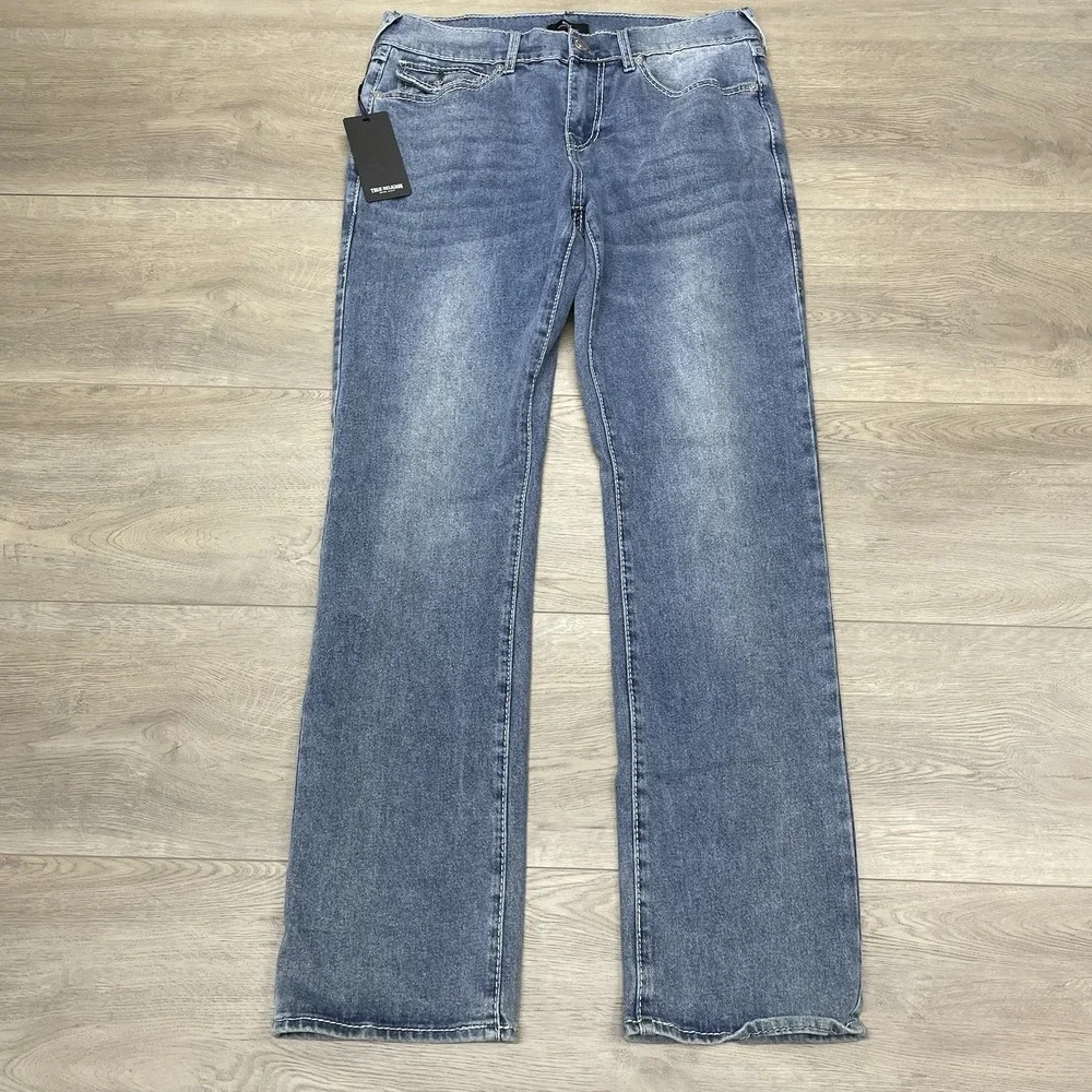 True Religion Ricky Big T Flap Relaxed Straight Jeans Sz 32x34 Light Pacific Was